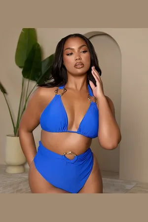 Moda Minx Curve X Bernadette Afia bikini bottom with gold hardware detail in cobalt