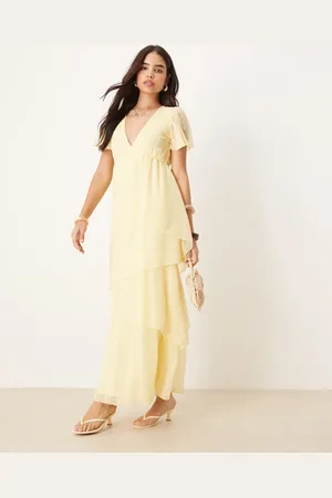 VILA Tiered dobby ankle dress in pale