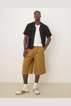 ASOS Longer length jorts with belt and pleats in olive