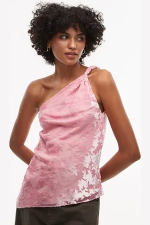 Topshop One shoulder twist sleeveless top in velvet burnout