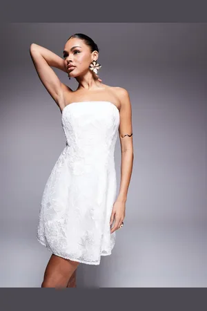 Forever New Bridal bandeau embroidered lace mini dress in ivory