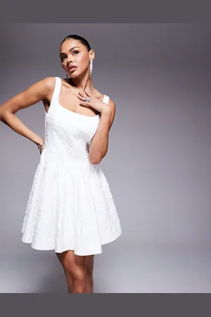 Forever New Bridal drop hem jacquard mini dress in ivory