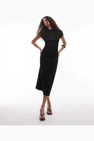 MANGO Cap sleeve fine ribbed midi dress in