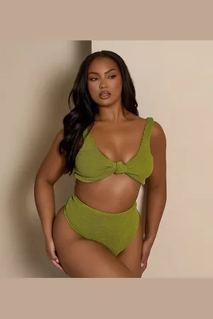 Moda Minx Curve X Bernadette Afia scrunch high waist bikini bottom in khaki