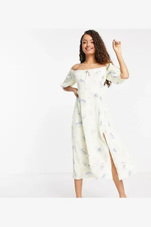 Forever New Off shoulder tea midi dress in ditsy floral