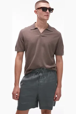 ARKET Cotton linen knitted shirt sleeve polo shirt in light