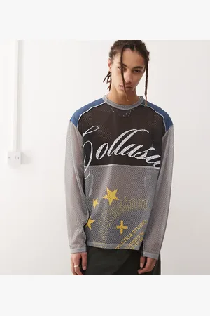 COLLUSION Airtex football panelled and printed t-shirt in grey