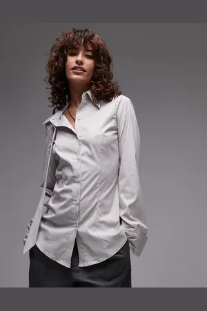 ASOS Cinch waist shirt with tie in beige stripe