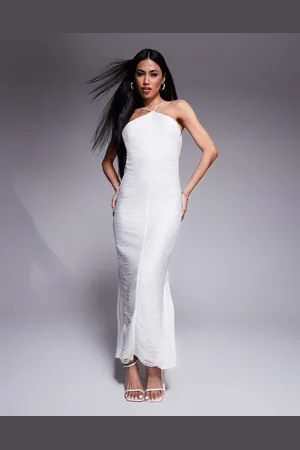 Forever New Bridal fringe drape midaxi dress in ivory