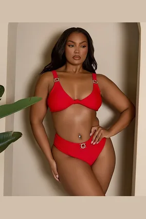 Moda Minx Curve X Bernadette Afia ruched bikini bottom with gem detail in
