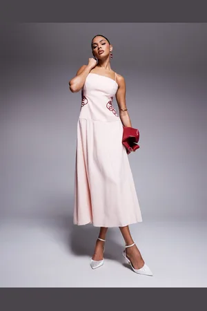 Forever New Drop hem embroidered waist maxi dress in powder