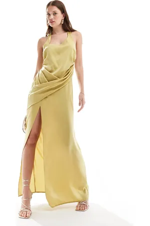 ASOS Satin halter crossover skirt maxi dress in light olive