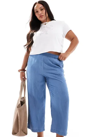VERO MODA Cropped chambray trousers in medium