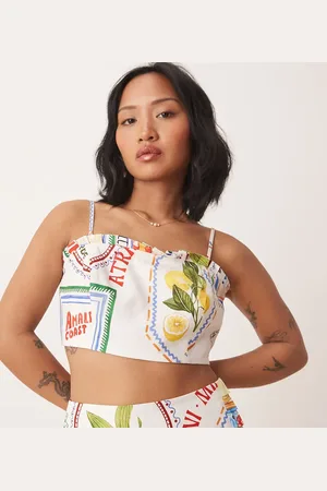 Forever New Bandeau top co-ord in postcard print