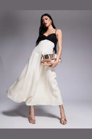 Forever New Contrast linen midaxi dress in and cream