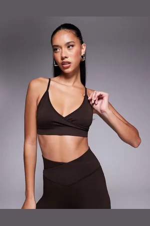 ASOS 4505 wrap front seamless light support sports bra in ganache