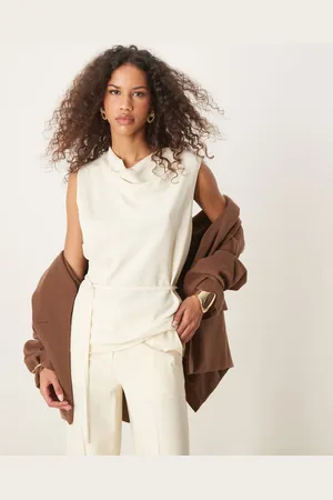 ASOS Tailored draped sleeveless cowl neck linen look top co-ord in buttermilk
