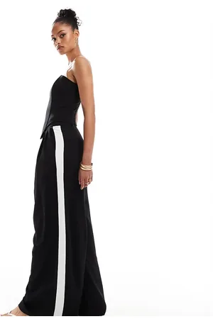 Extro & Vert Tall Highwaisted palazzo pleated trouser in black & white co-ord