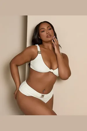 Moda Minx Curve X Bernadette Afia knot front bikini top with gem detail in cream