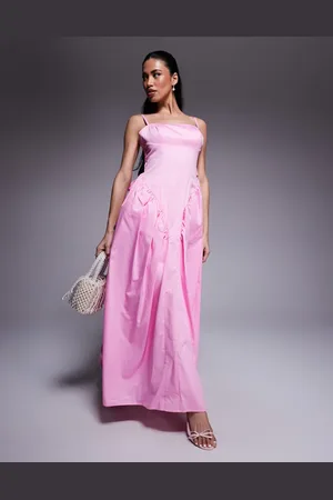 ASOS Cotton sateen cinched waist bow back maxi dress in
