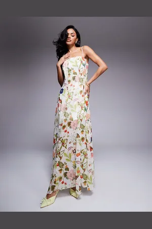 Forever New Sheer strapless maxi dress in botanical print