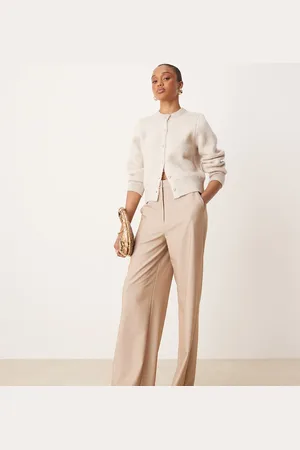 ASOS Tall tailored relaxed straight leg trousers in stone