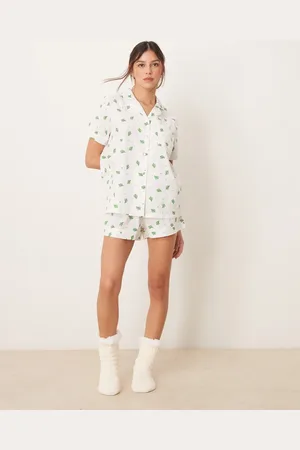 Loungeable Cactus printed woven dobby short sleeve shirt & shorts pyjama set