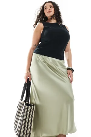 New Look New Look Curve satin bias midi skirt in sage