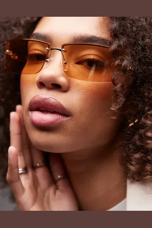 Le Specs Alien rimless square sunglasses in amber and gold