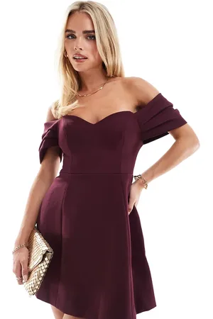 Forever New Off shoulder structured mini dress in oxblood