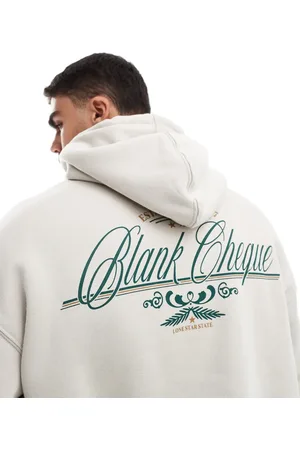 Cotton On Cotton On box fit hoodie with blank cheque graphic in cream