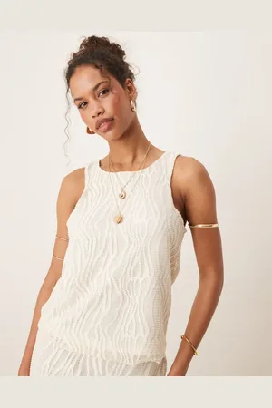 VILA Textured tank top co-ord in cream