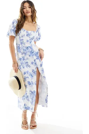 Abercrombie & Fitch Puff sleeve ruched bodice midi dress in floral