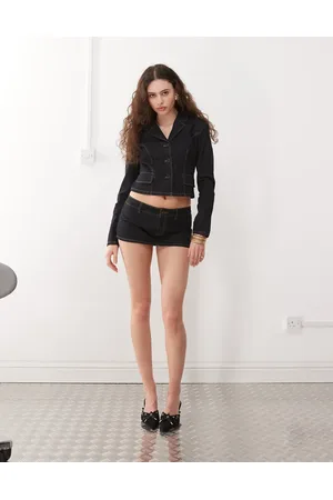 Lioness Contrast stitch ultra mini skort co-ord in dark wash denim