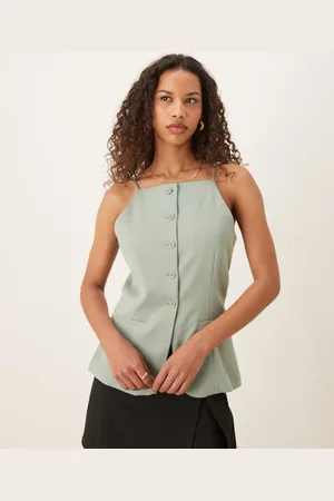 Abercrombie & Fitch Square neck strappy detail longline top in