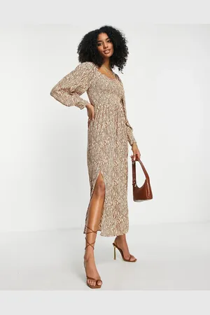 River Island Animal print shirred midi dress in