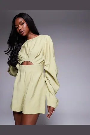 ASOS Curved sleeve playsuit with pleating detail in soft