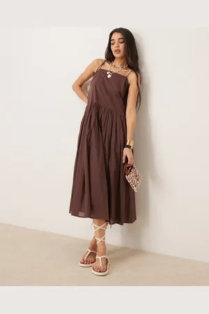 ASOS Dropped waist midi dress in chocolate