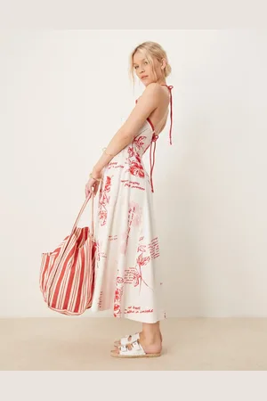 ASOS Square neck midaxi dress with rope trim in floral print