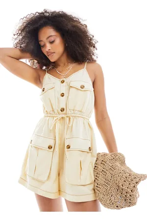 ASOS Utility pocket drawstring waist playsuit in stone