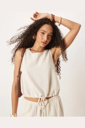 River Island Linen puffball tank co-ord in cream
