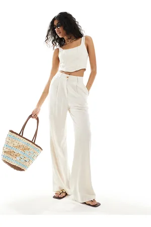 Style Cheat Wide leg linen look trousers in cream
