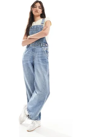 Monki Denim dungaree in mid wash