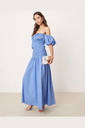Abercrombie & Fitch Off the shoulder smocked low waist maxi dress in tile print