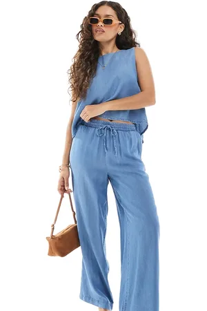 VERO MODA Fluid wide leg trouser co-ord in chambray