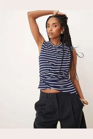 ASOS Corset waist top in navy stripe
