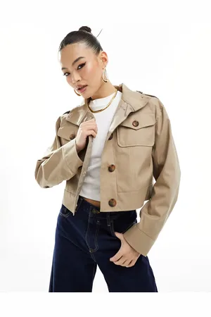 River Island Cropped trench jacket in beige