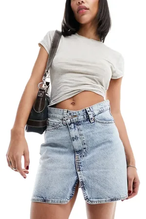 ASOS Denim mini skirt with cross front waist in light wash