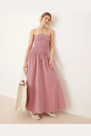 Glamorous Shirred drop waist maxi dress in gingham