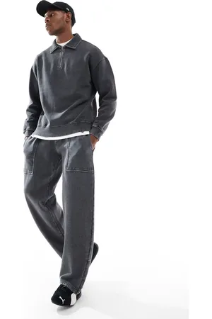 Another Influence Acid wash seam detail wide leg jogger co-ord in charcoal